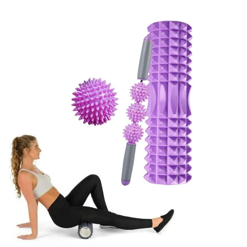 3-In-1 Eva Foam Roller Set For Muscle Relaxation 45Cm Length Purple