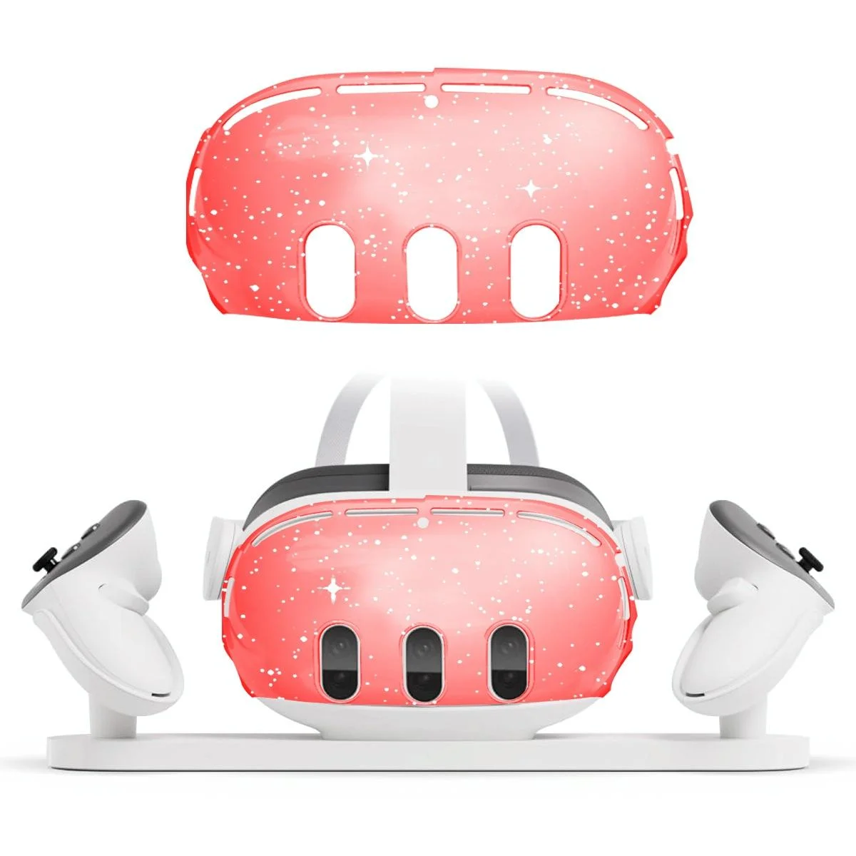 Glitter Protective Shell for Meta Quest 3 - 7 in 1 - Single Shell Glitter Transparent Red