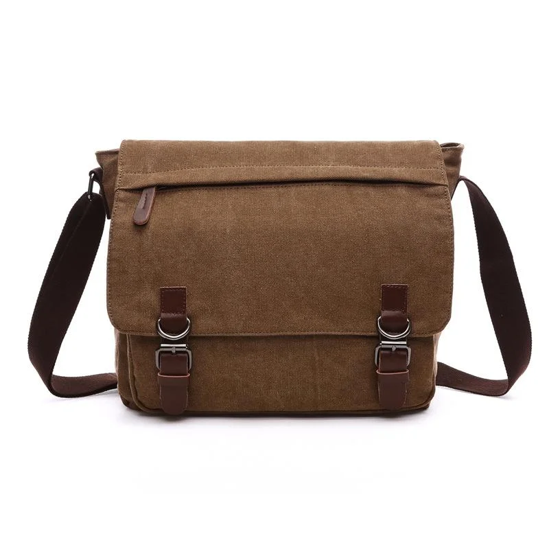 Multi Purpose Coffee Canvas Messenger Bag For Business And Tech