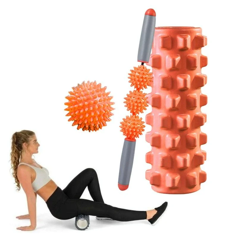 3-In-1 Eva Foam Roller Set For Muscle Relaxation 33Cm Length Orange