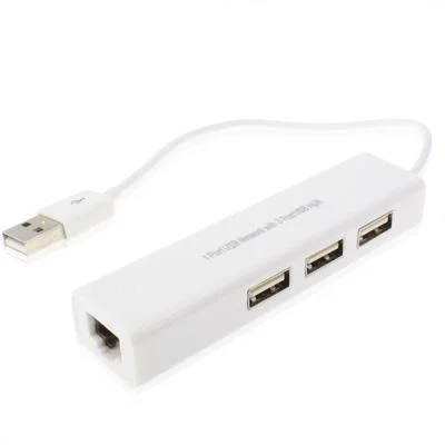 Usb Network Adapter With 3-Port Hub & Rj45 Ethernet