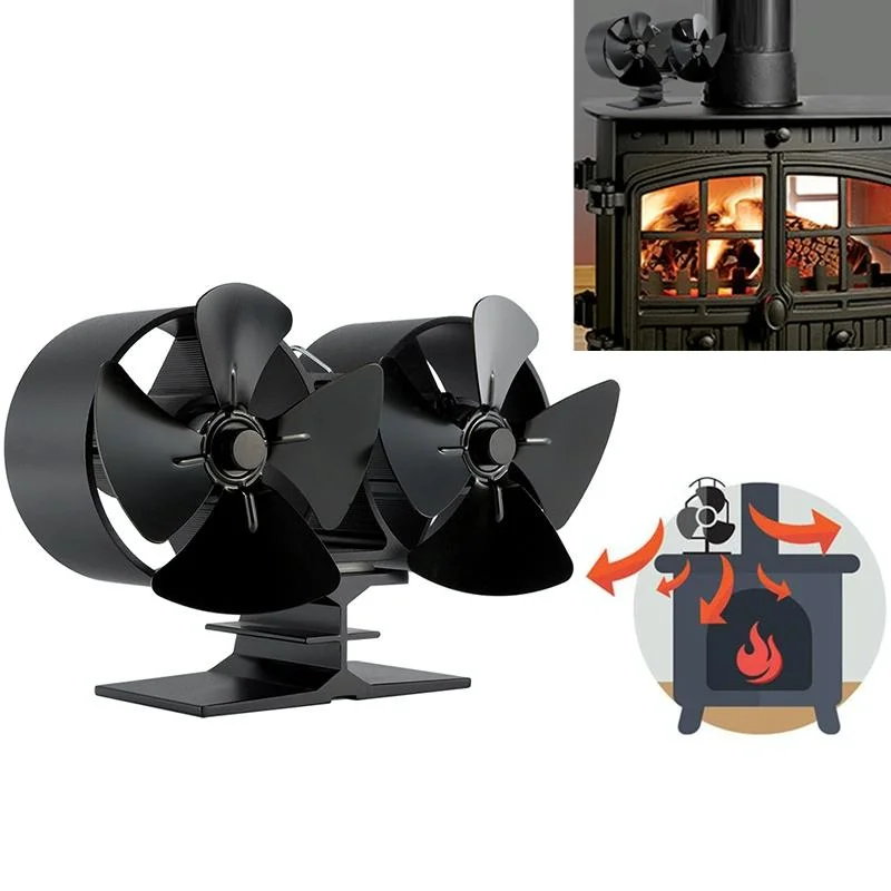 8-blade Double Head Heat Powered Stove Fan - Aluminum