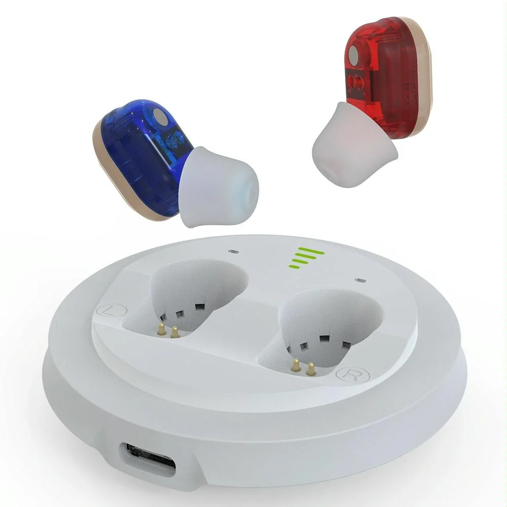 Mini In Ear Hearing Aid Usb Charging Red / Blue