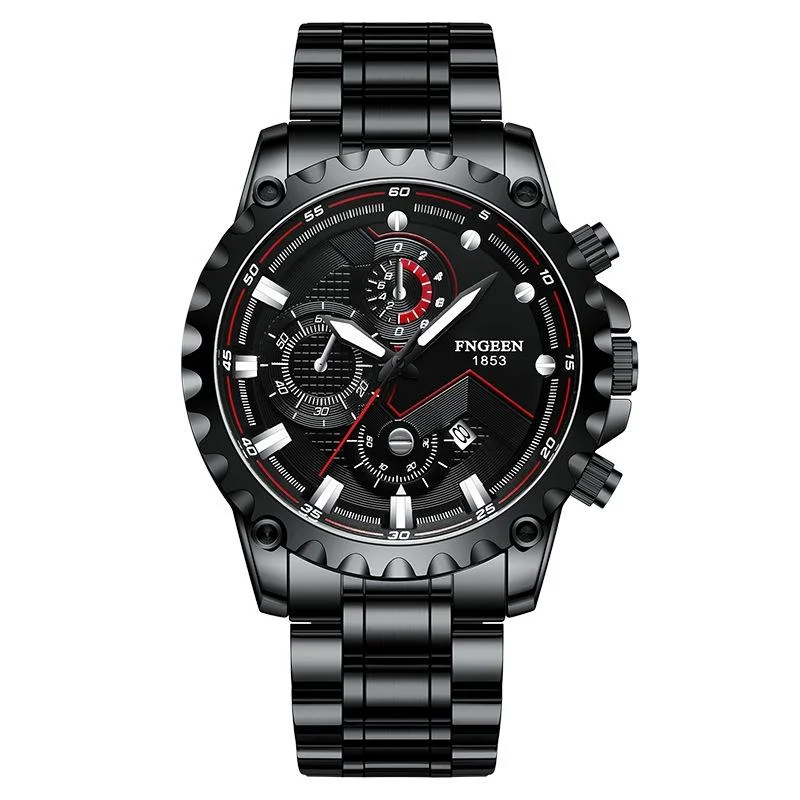 Stainless Steel Waterproof Men Sports Watch - Black Steel Black Surface