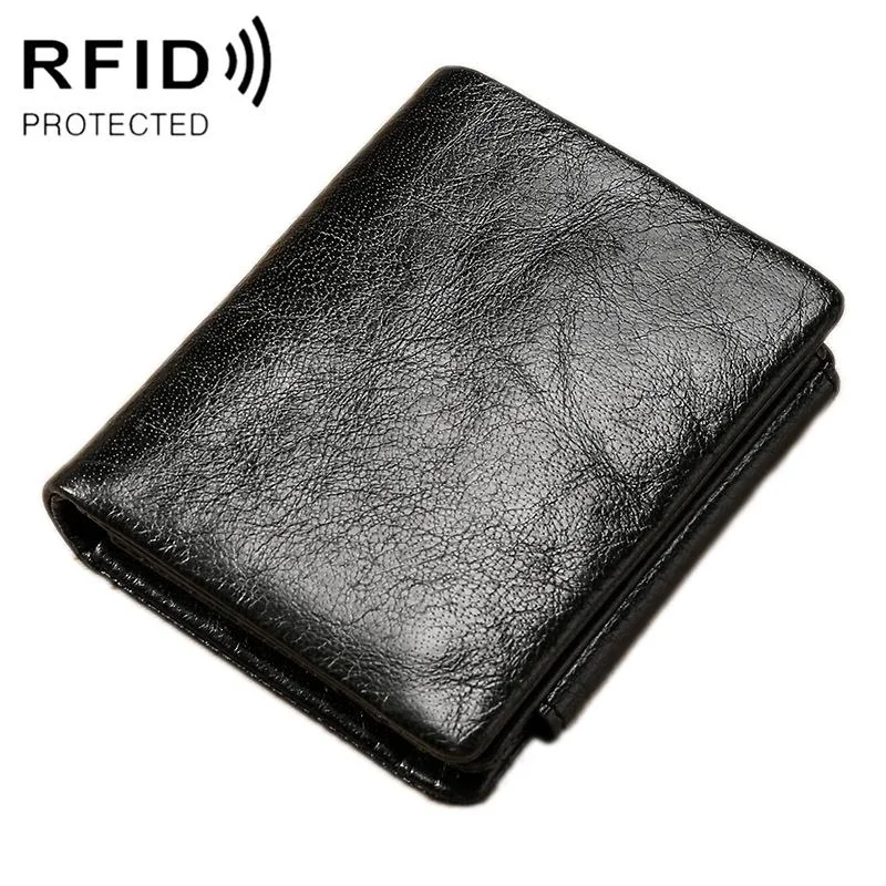 Men Rfid Leather Tri-fold Wallet - Genuine Leather - Black