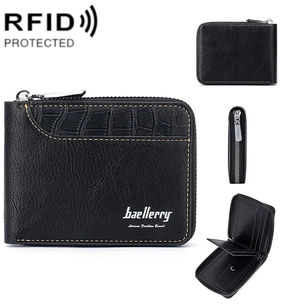 Secure Rfid Blocking Short Wallet - Anti-theft - Black