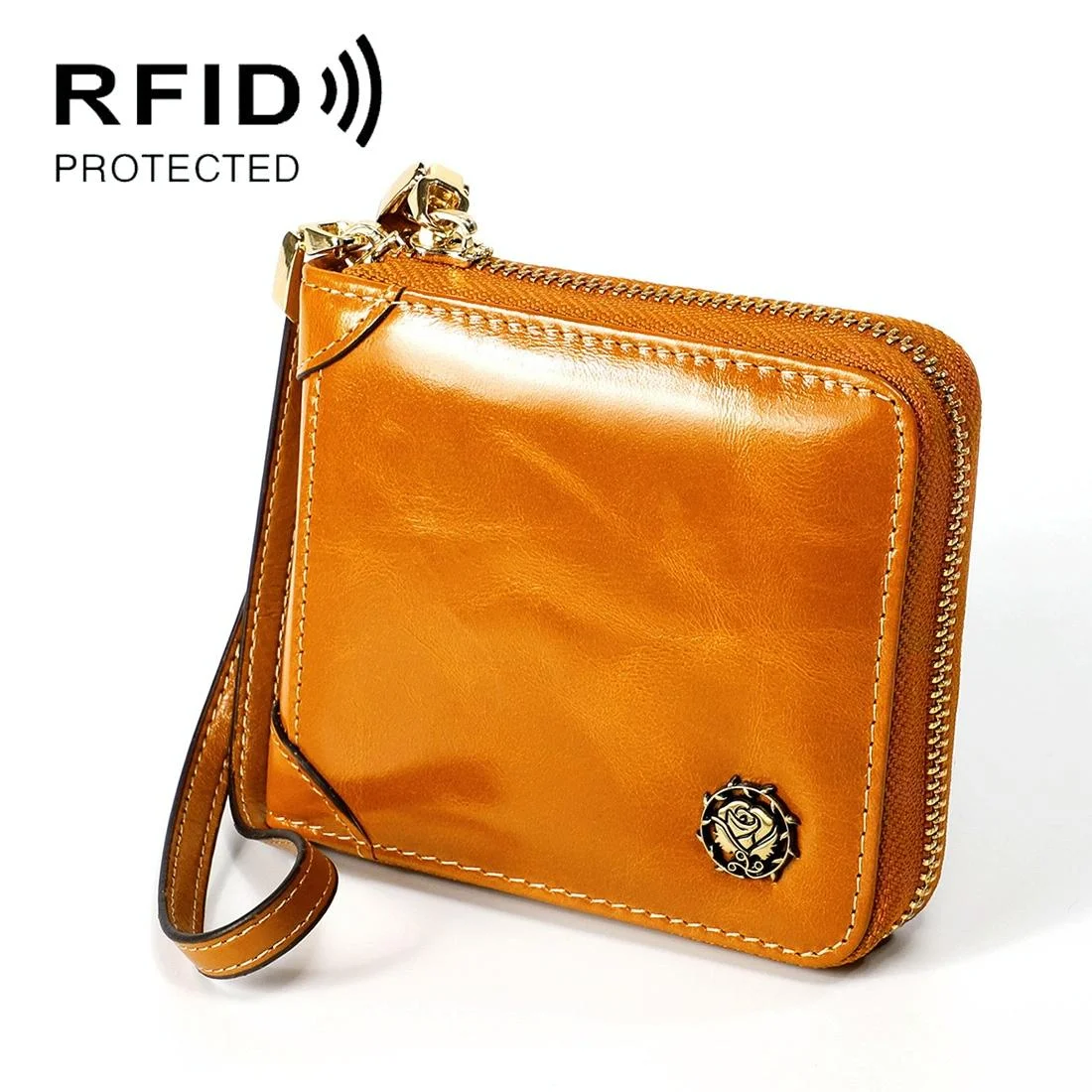 Rfid Leather Wallet with Lanyard - Multi-functional - Yellow