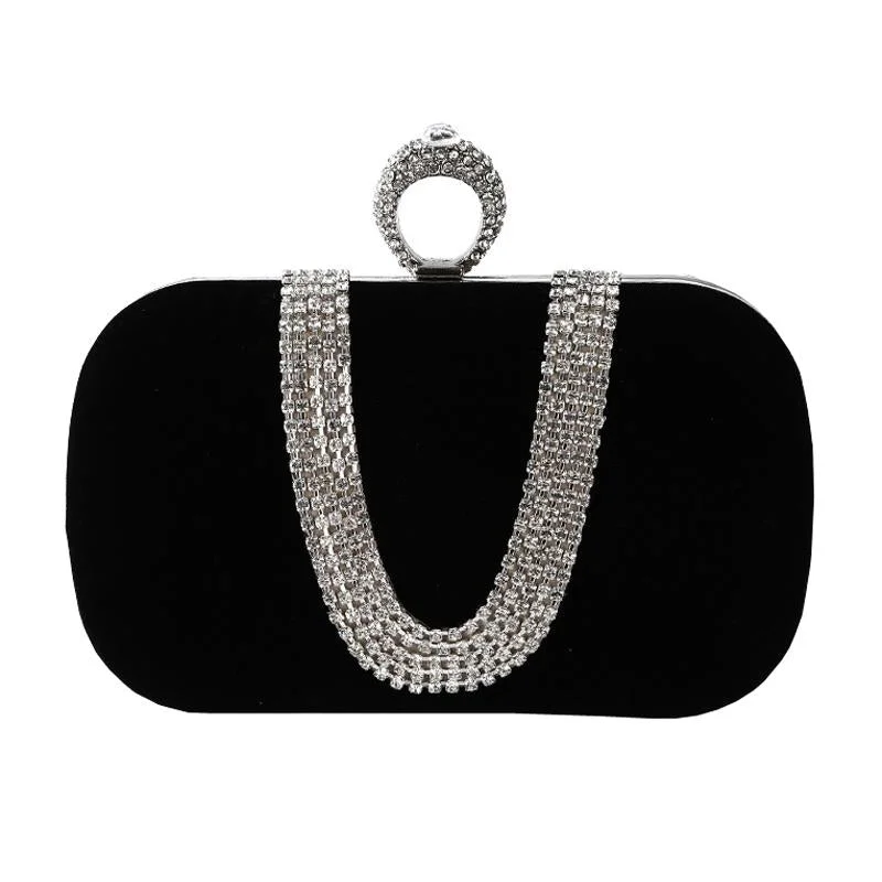 Embellished u Shape Evening Clutch for Ladies - Banquet Ready - Black