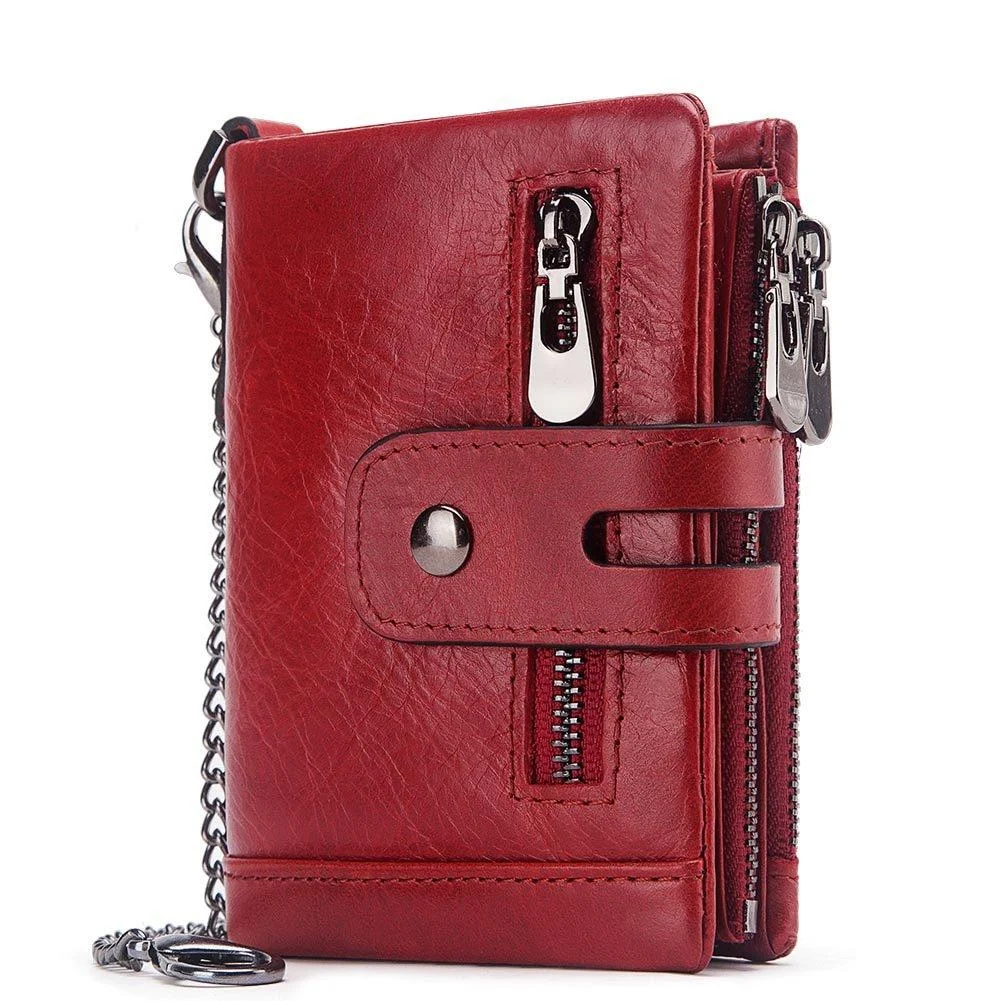Men Rfid Leather Tri-fold Wallet - Secure & Stylish - Red