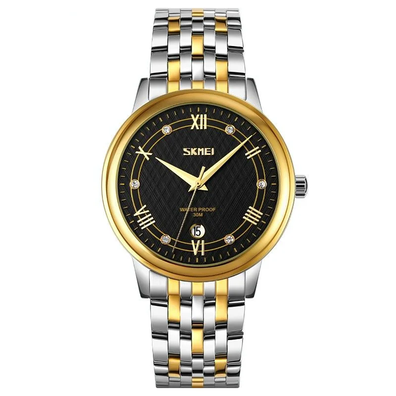 Waterproof Quartz Watch with Stainless Steel Buckle for Men - Gold And Black