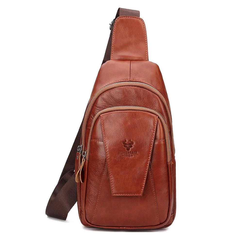 Leather Men Shoulder Bag Compact & Stylish - Red Brown