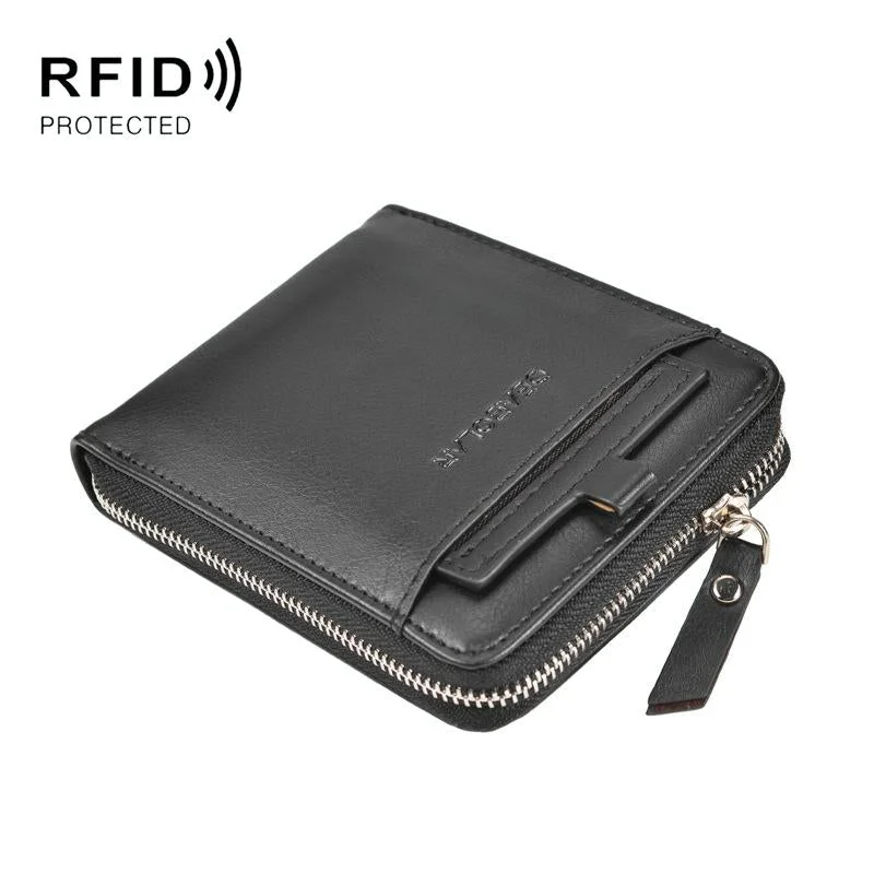 Men Retro Rfid Zip Wallet - Zipper Closure - Black