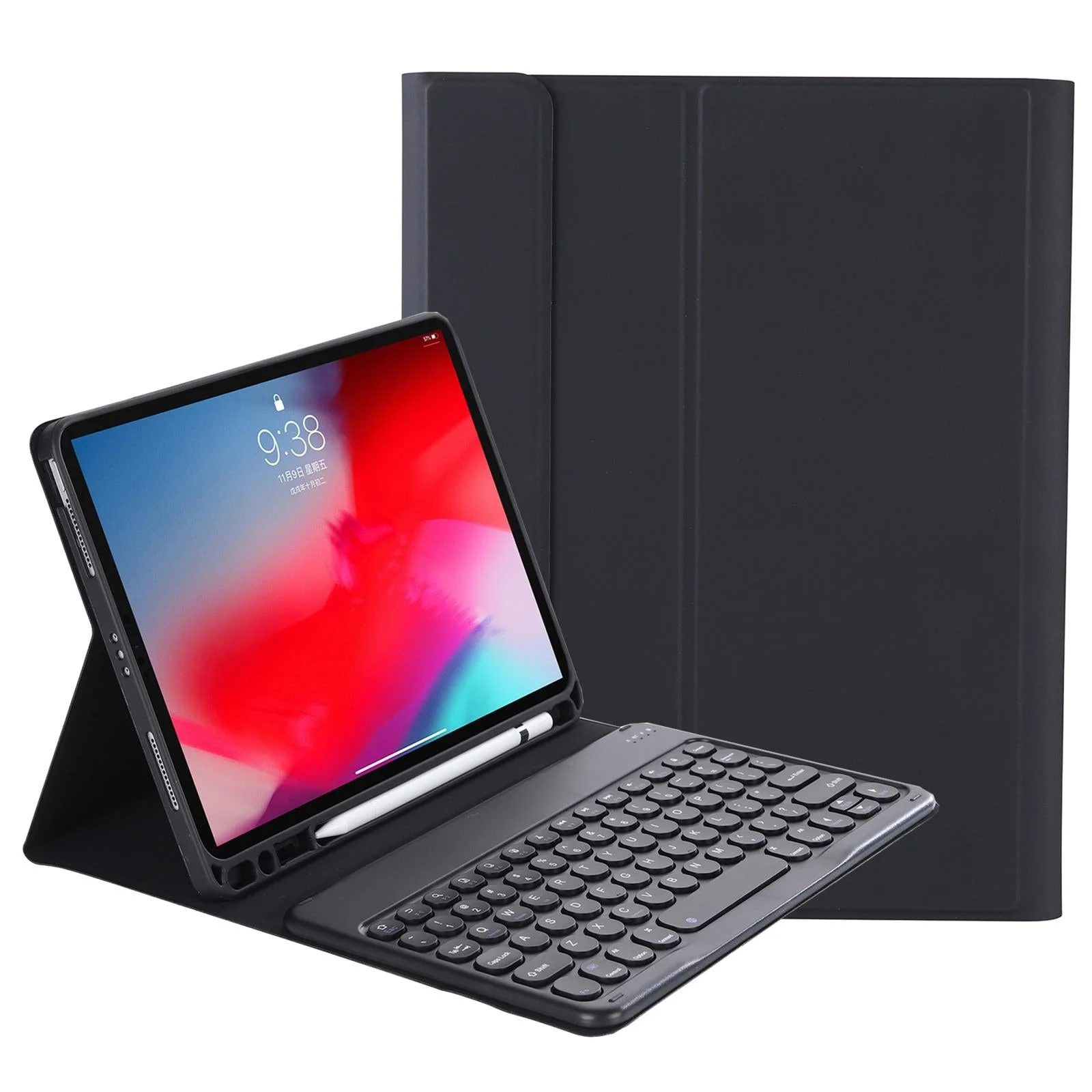 Detachable Bluetooth Keyboard Leather Case For Ipad Air 4 / 5 - Candy Colour Skin Texture - 10.9 Inch - Black