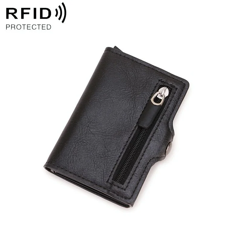 Multi-card Rfid Leather Holder with Metal Accent - Black
