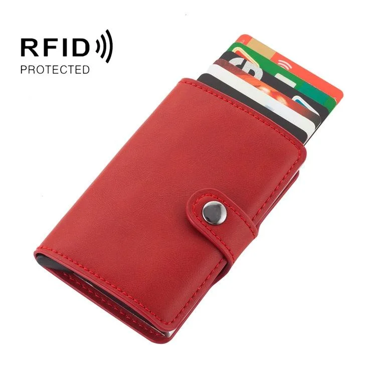 Rfid-protected Leather Card Wallet - Pu Material - Red