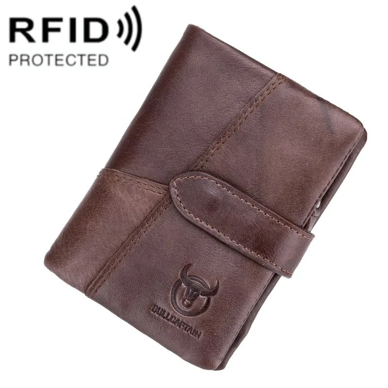 Men Vertical Cowhide Wallet with Rfid Blocking - Coffee