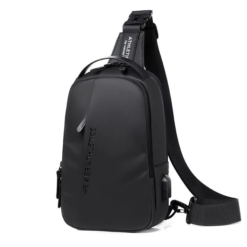 Compact Shoulder Sling USB Crossbody Chest Bag For Men - Black