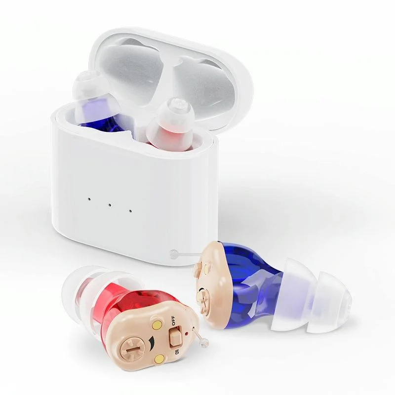 Rechargeable Cic Hearing Aids Type C Port Invisible Red / Blue