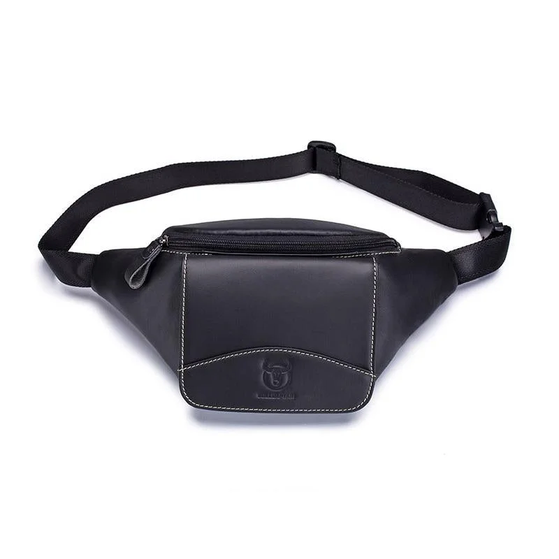 Large Capacity Cowhide Waist Bag For Men - Black