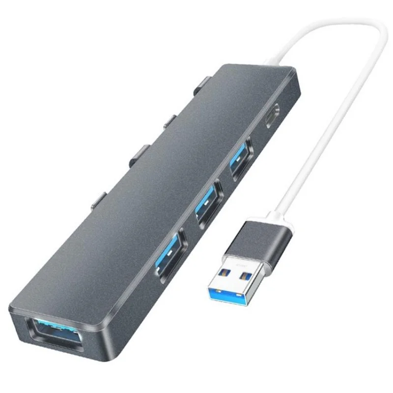 Usb 3.0 Type-C + 4-Port Hub For Laptop Expansion - Grey