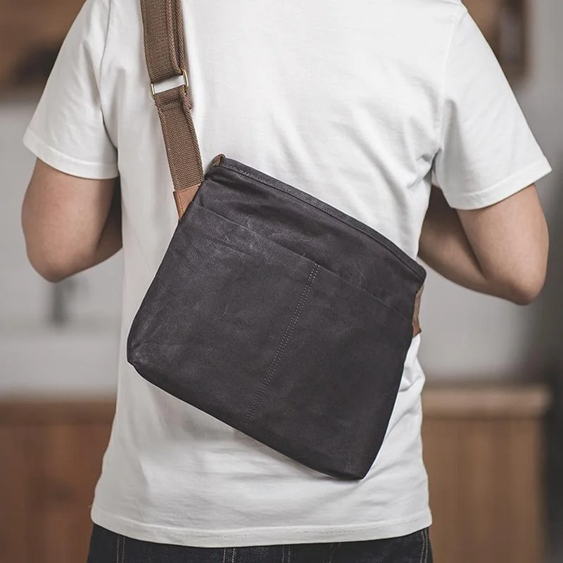 Retro Minimalist Oil Wax Canvas Shoulder Bag Dark Gray