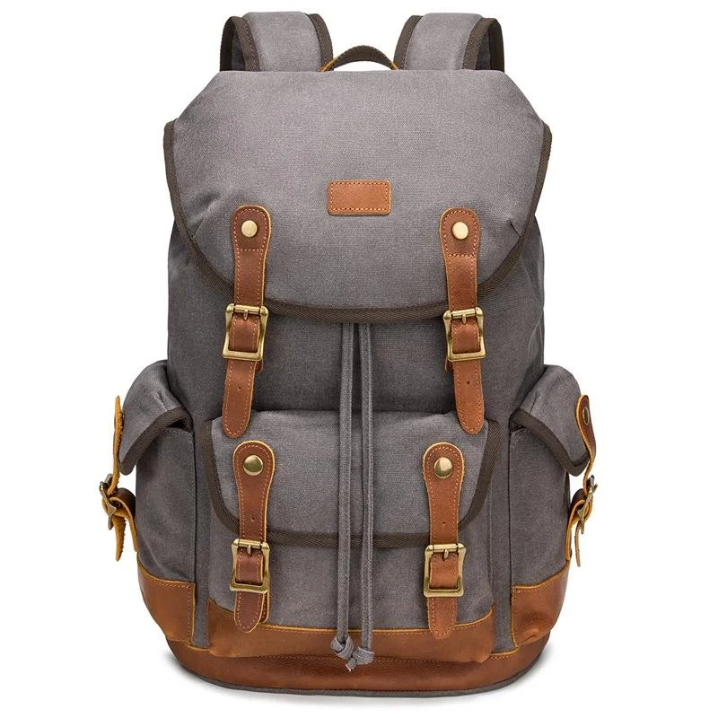 Travel-ready Retro Canvas Backpack - Spacious Design - Gray