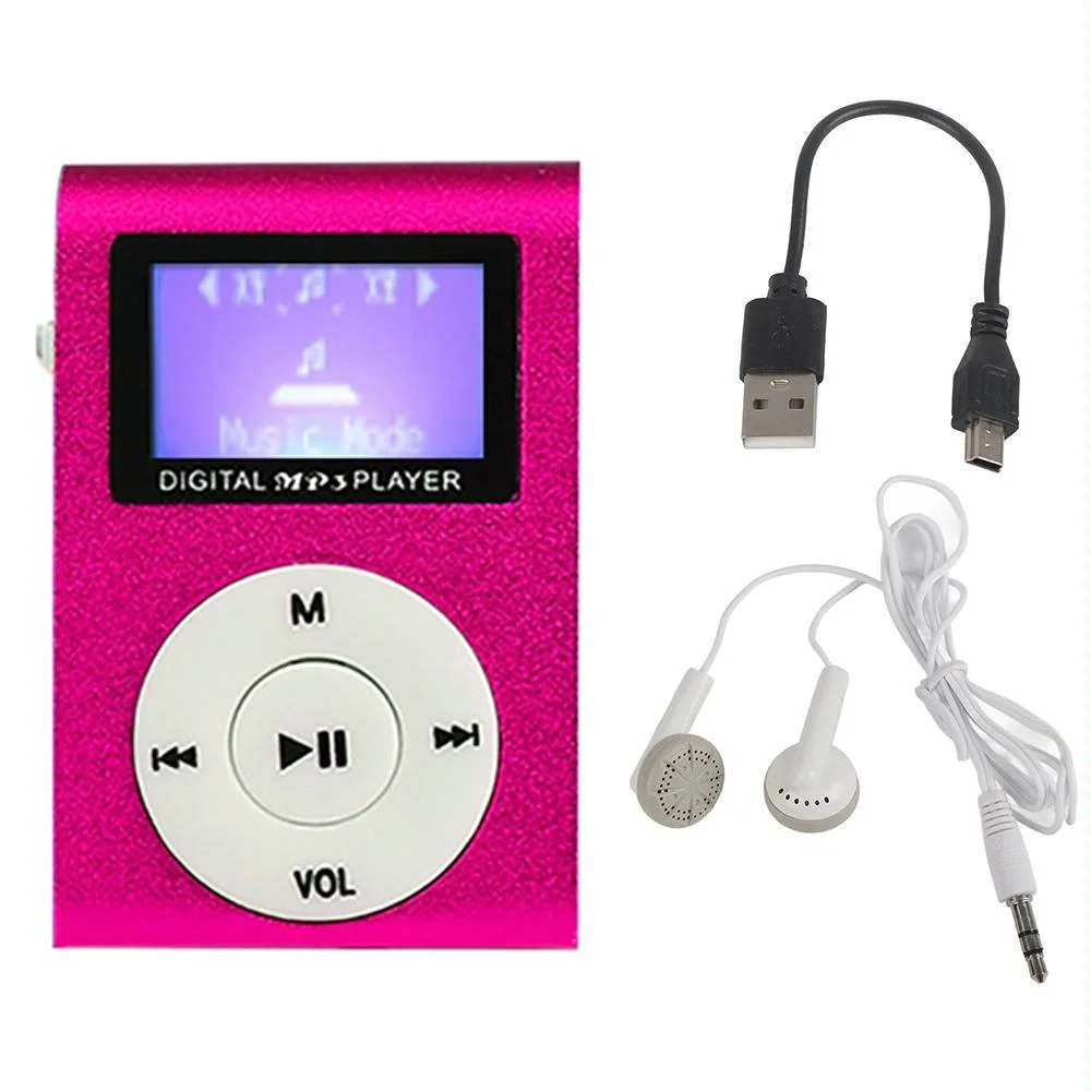 Mini Mp3 Player With Screen 128M+Earphone+Cable - Pink