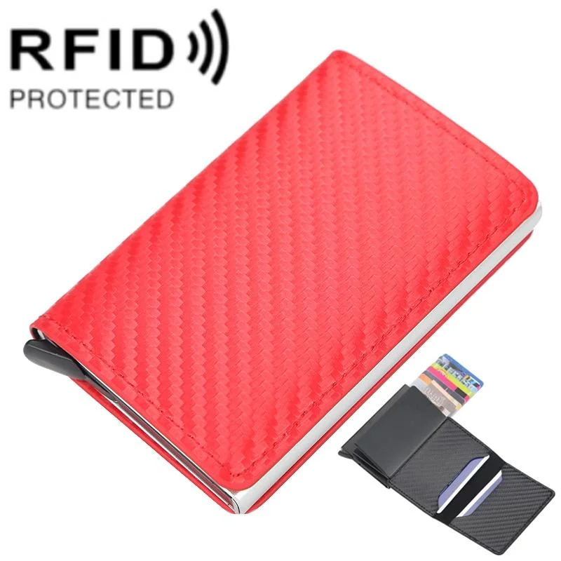 Secure Rfid Plaid Leather Wallet With Automatic Eject Card Holder - Red