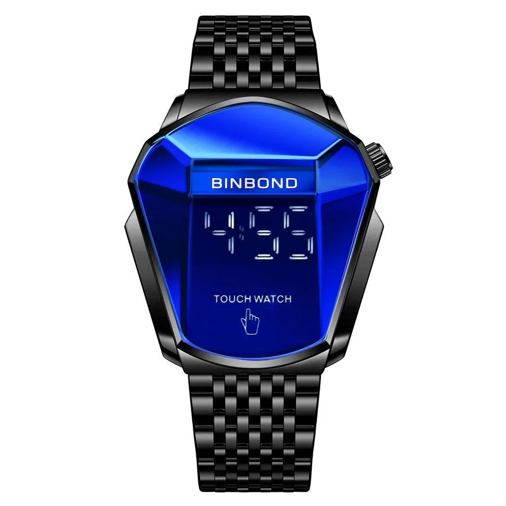 Black Steel Touch Screen Men Watch with Locomotive Concept - Black Steel Blue