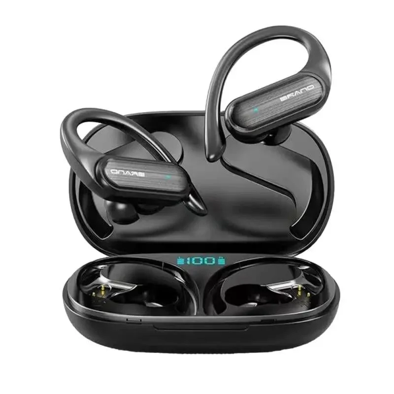 Waterproof Wireless Bluetooth Earphones with Led Display - Black