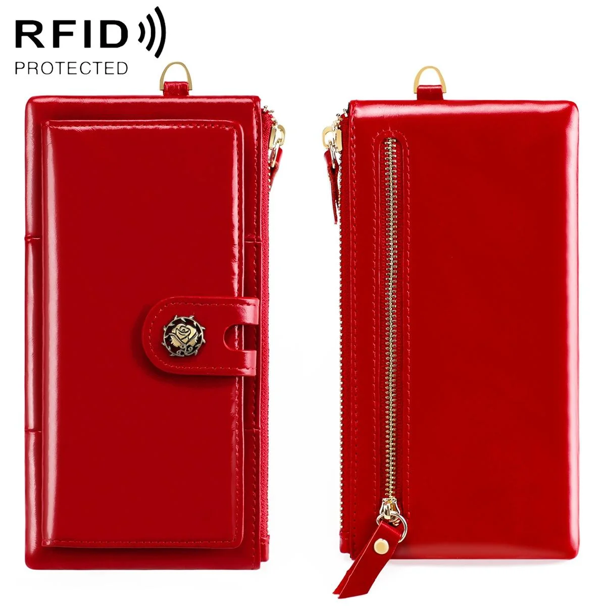 Women Vintage Leather Rfid Wallet - Red