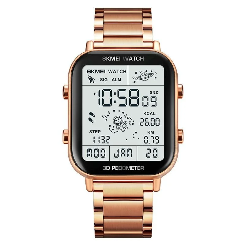 1888 Men Multifunctional Waterproof Digital Watch - Stainless Steel 30m - Rose Gold