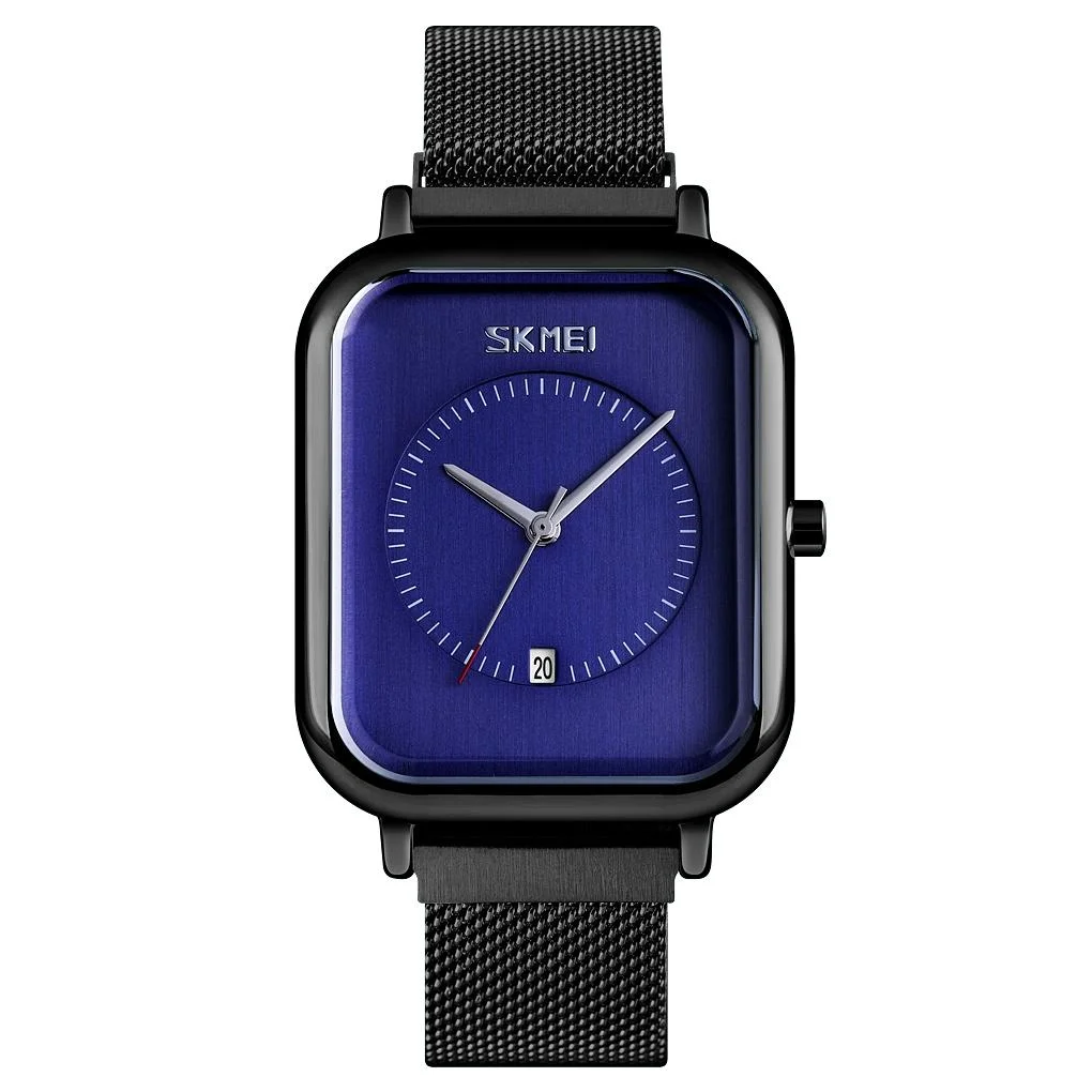 Unisex Magnetic Buckle Mesh Belt Quartz Watch - Black Blue