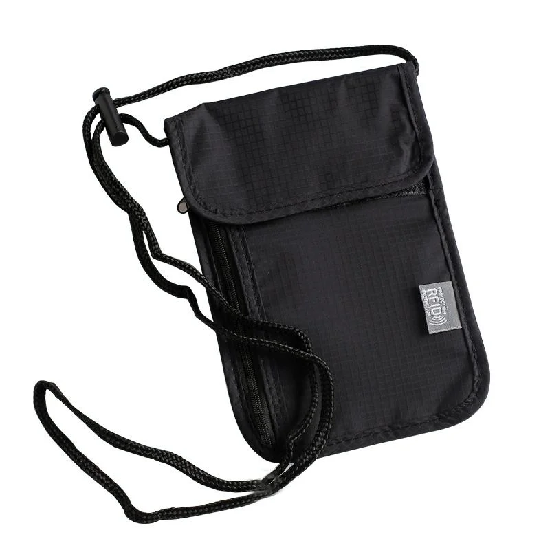 Secure Hanging Neck Bag for Travel Documents - Rfid Blocking - Black