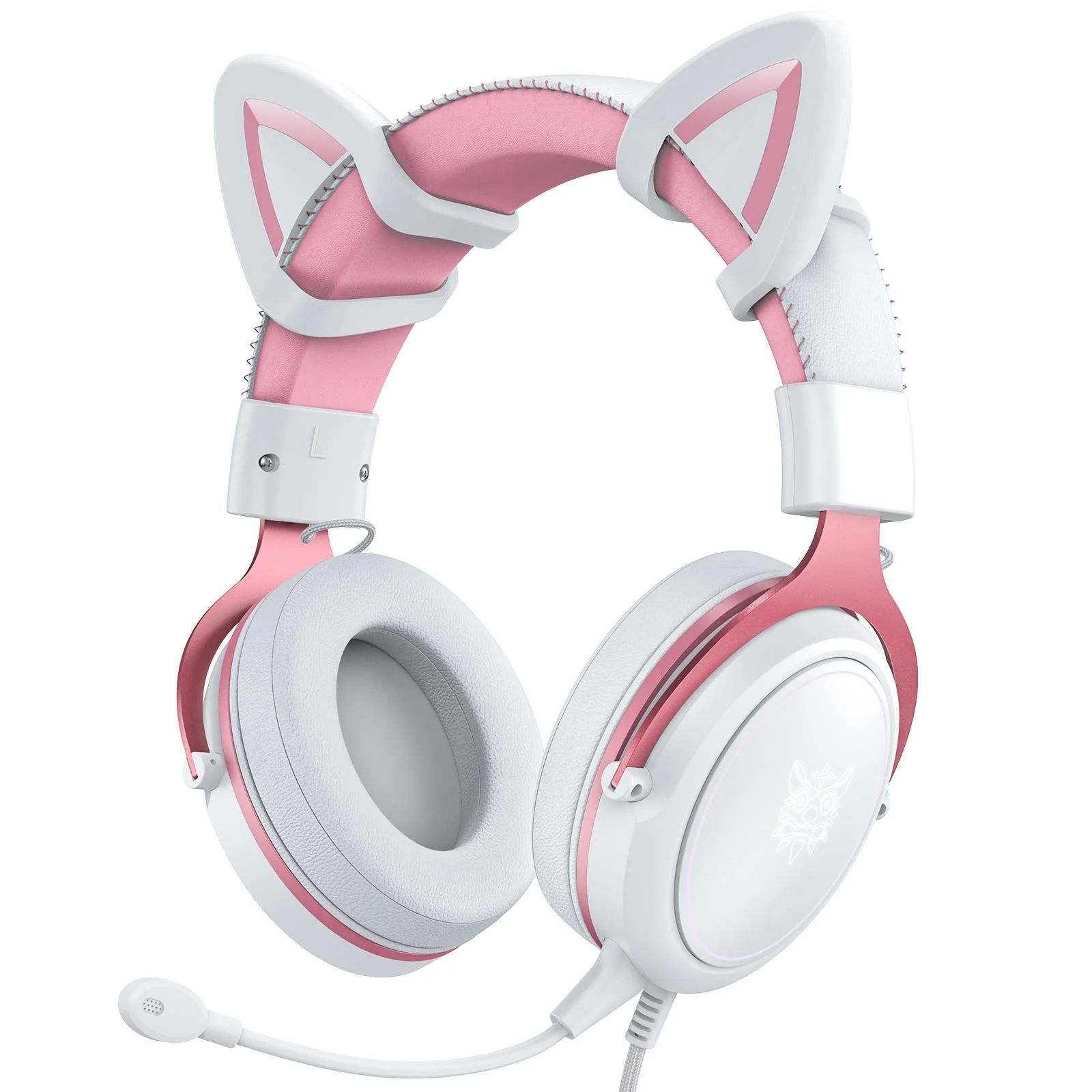 Adjustable Led Gaming Headset With Mic White Pink