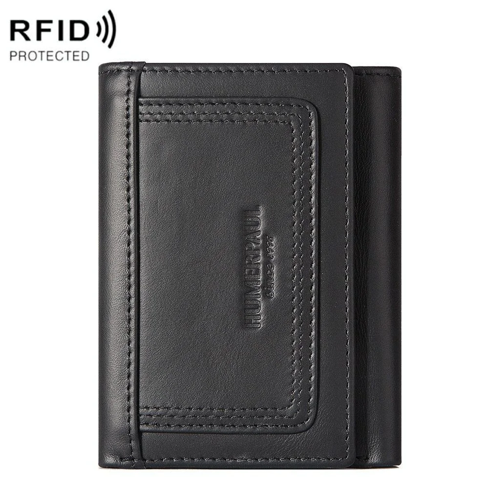 Rfid-blocking Leather Men Wallet with Multi-card Slots and Zipper Coin Pocket - Black
