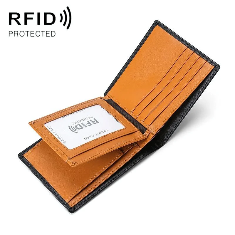 Rfid Blocking Leather Tri Fold Wallet - Brown