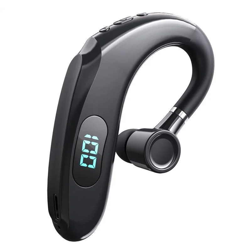 Wireless Bluetooth Earhook Earphones with Digital Display - Business Sports - Black
