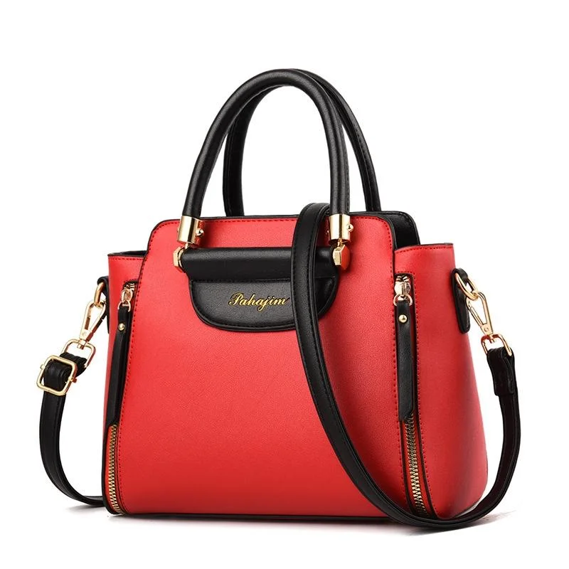 Contrast Material Ladies Handbag - Red