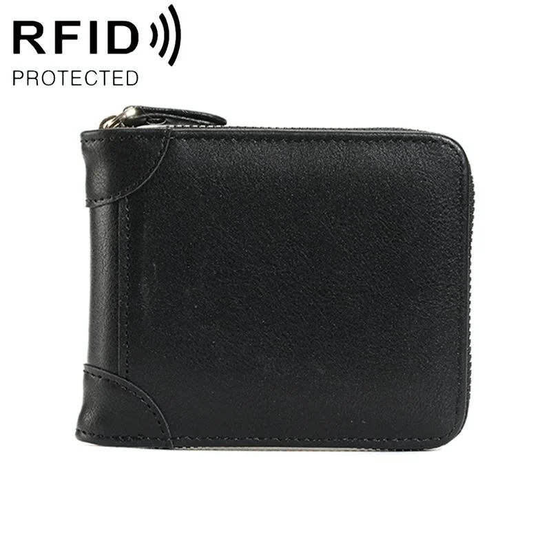 Rfid-protected Men Zip Wallet - Secure & Stylish - Black