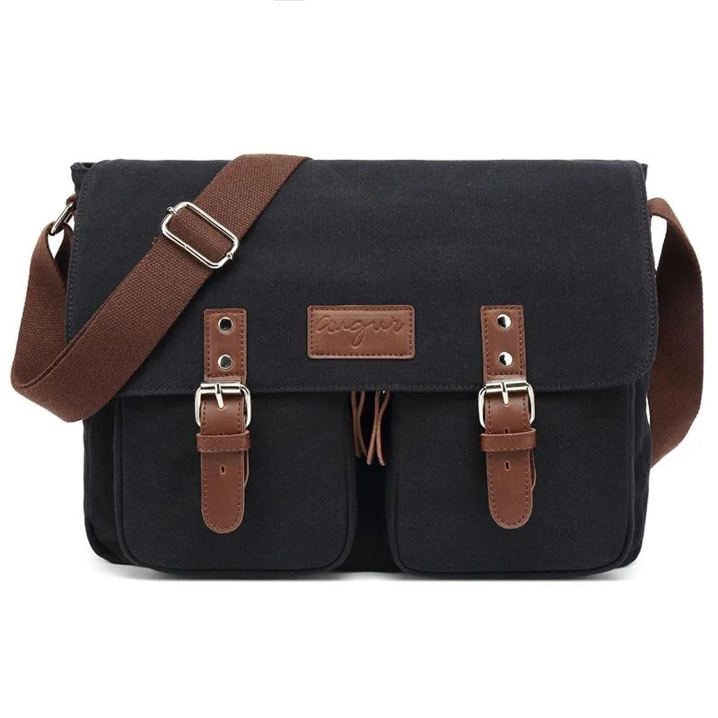 Men Canvas Crossbody Messenger Bag - Black