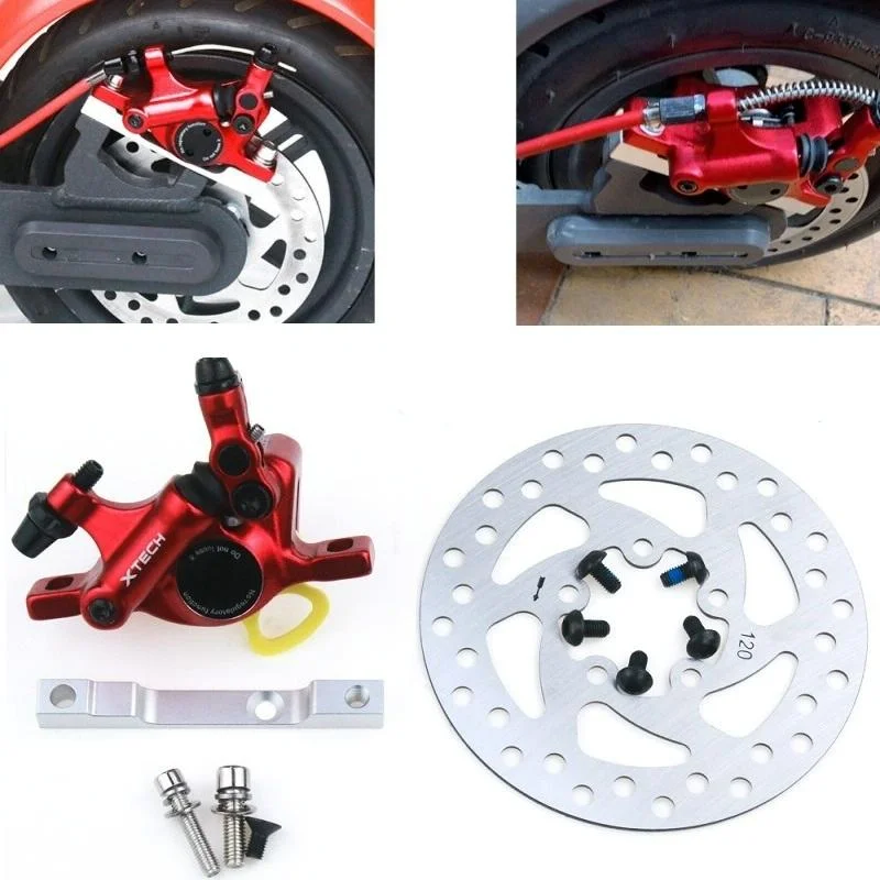 Upgraded 3-in-1 Scooter Brake & Seat Set for Xiaomi M365 Pro - Red Brake + Silver Adapter