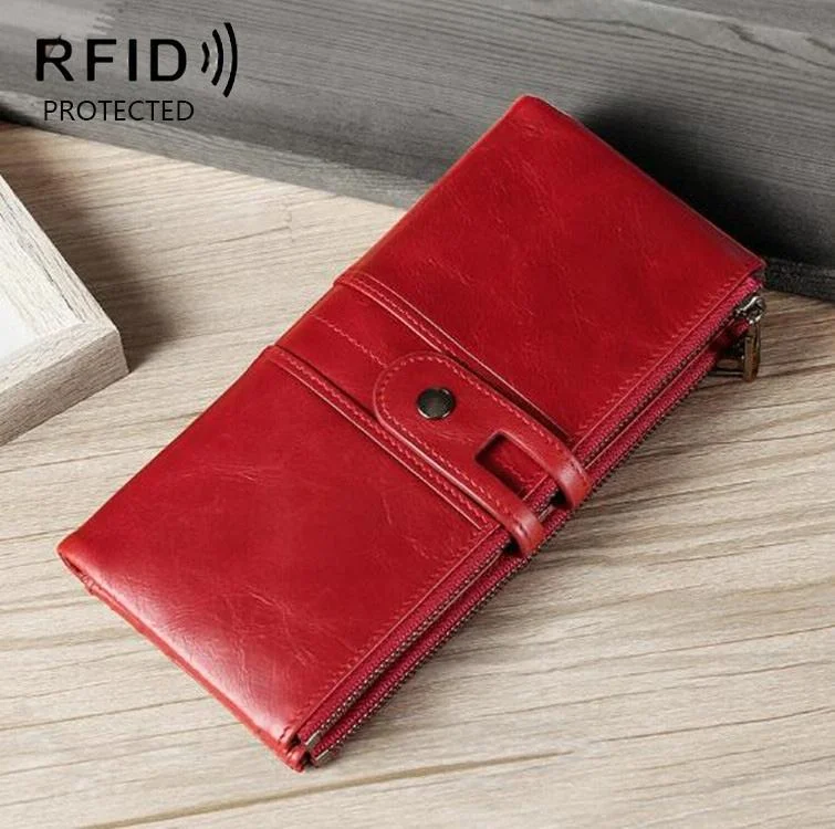 Secure Leather Wallet with Card Slots - Anti-theft - Red