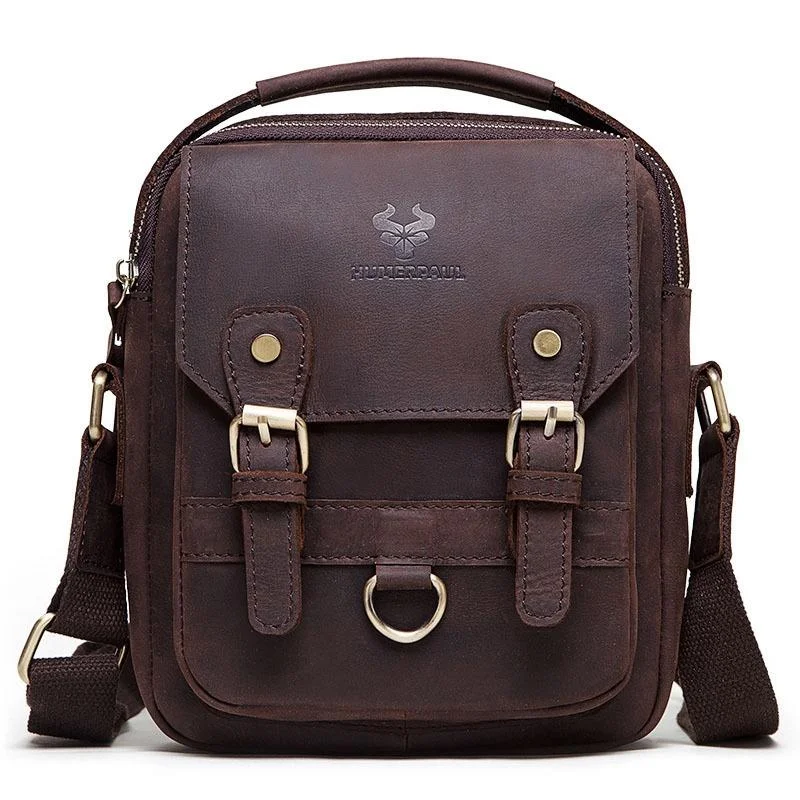 Retro Leather Men Crossbody Bag Brown