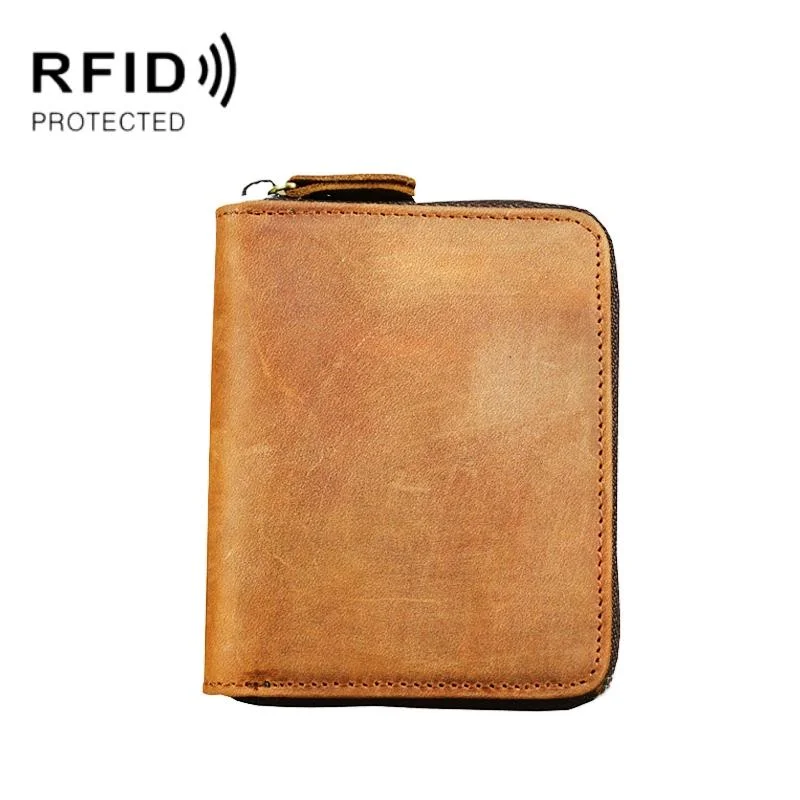 Leather Rfid Zip Wallet - Blocking Compact - Vertical 2