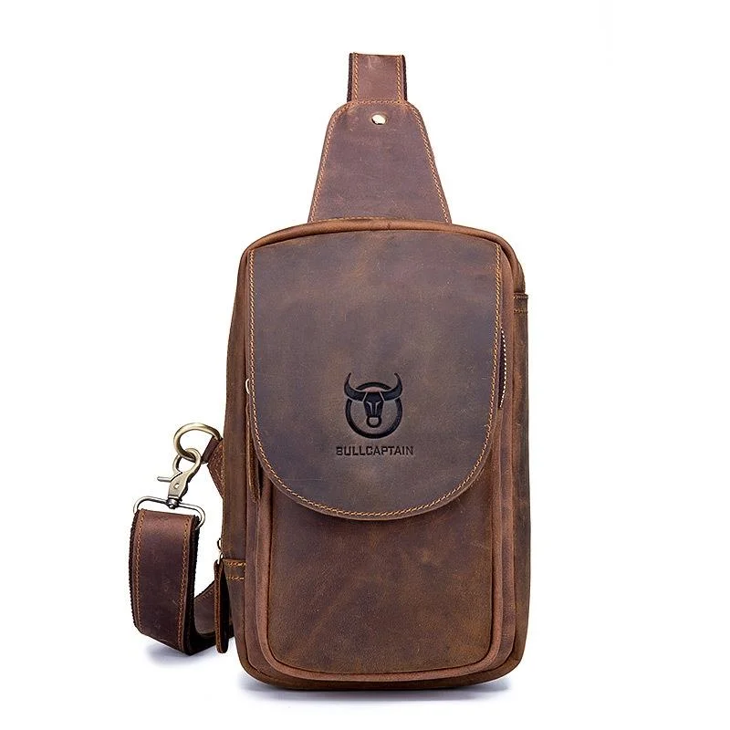 Retro Leather Shoulder Bag For Men Brown