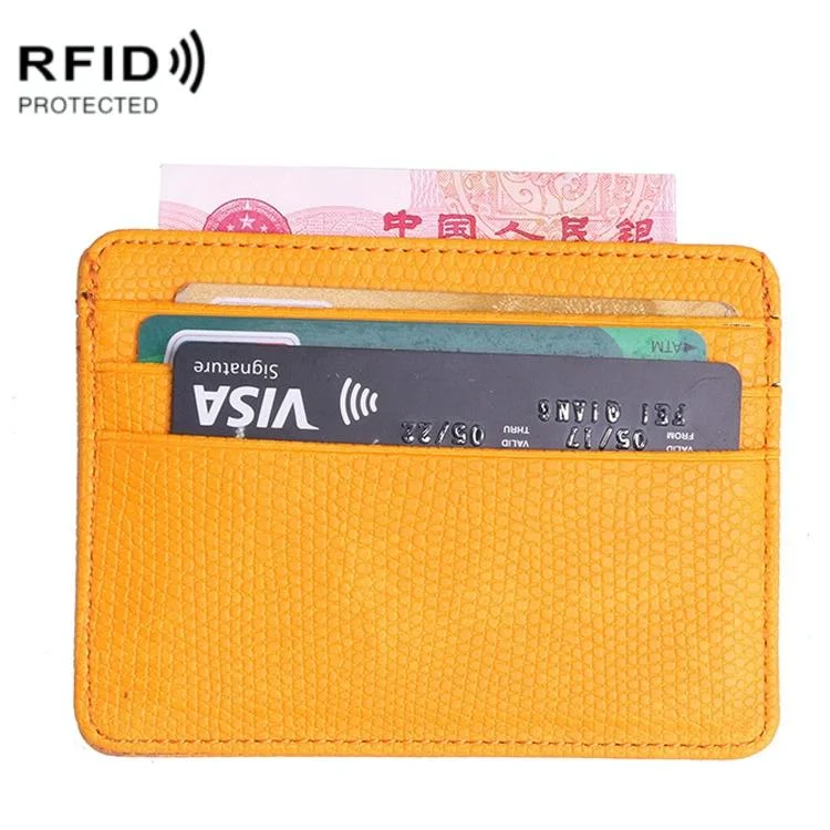Pu Rfid Card Holder with Lizard Pattern - Yellow