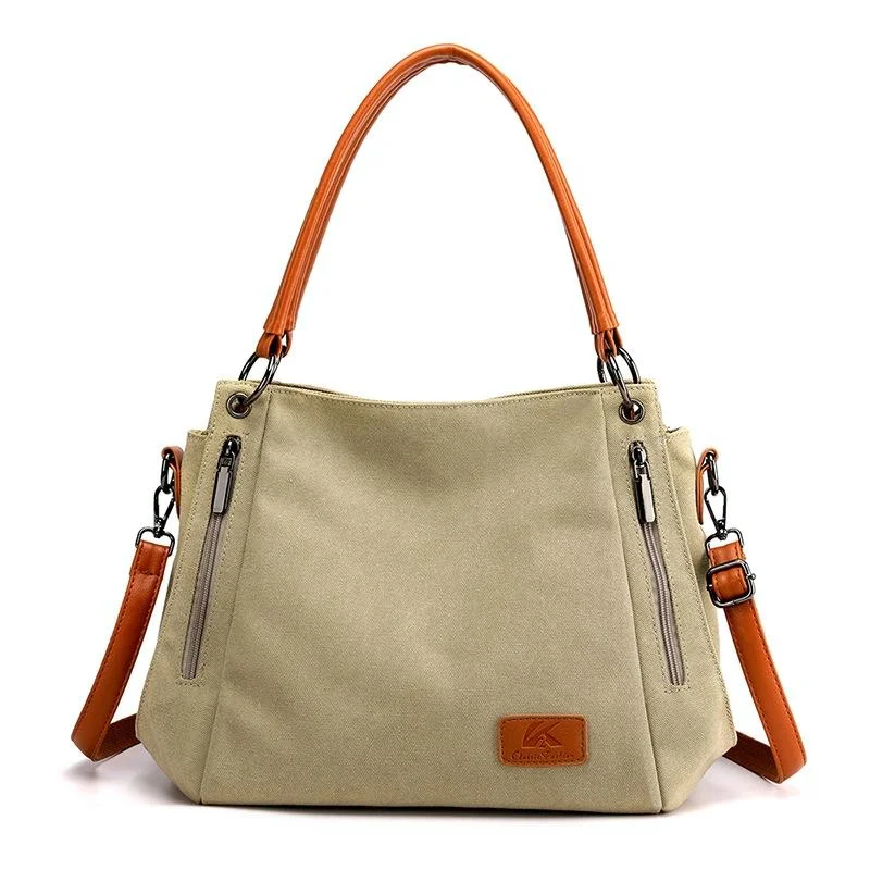 Canvas Shoulder Bag - Spacious and Stylish - Khaki