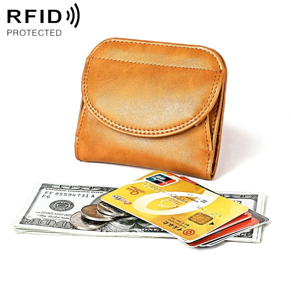 Women Leather Rfid Blocking Coin Purse - Compact Design - Brown