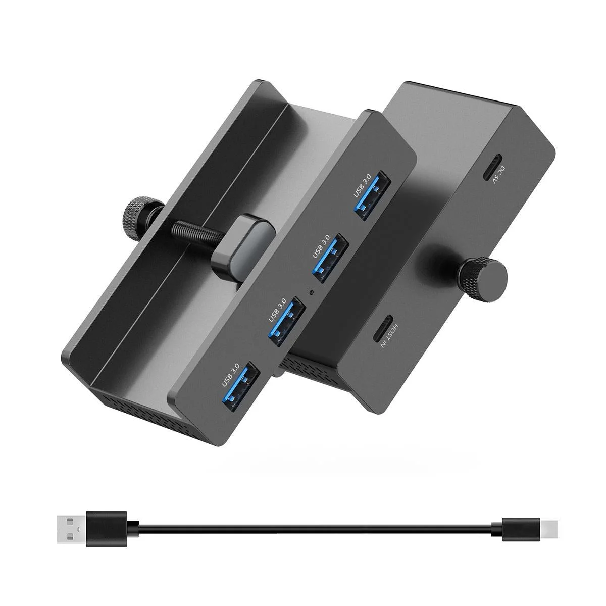 4-Port Usb3.0 Clamp Hub In Aluminum Alloy Black